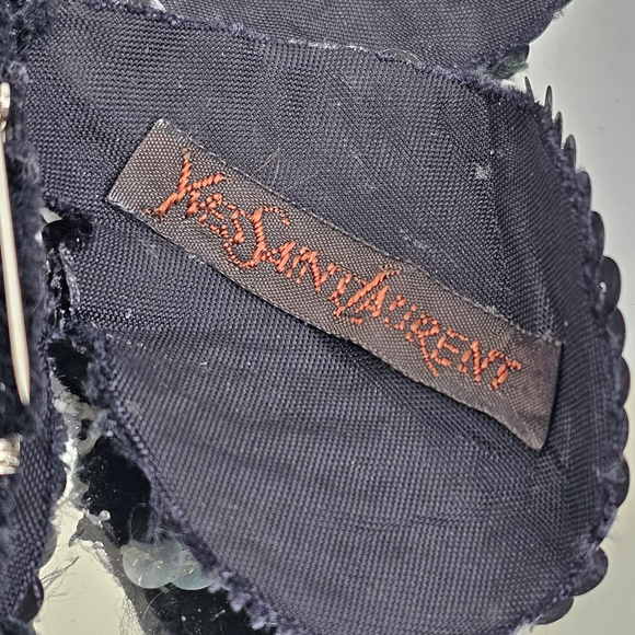 Yves Saint Laurent Sequin Brooch Black White Designer Rare Vintage - Picture 5 of 10